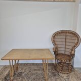 Vintage Rattan/Bamboo Dining Table with Compass Legs 1950s