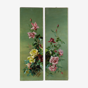 Paire de tableaux de roses- circa 1900