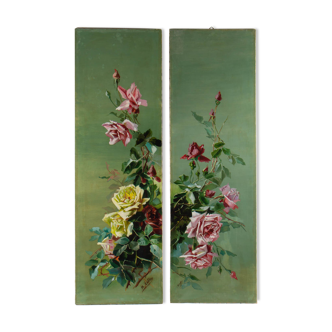 Pair of roses paintings-circa 1900