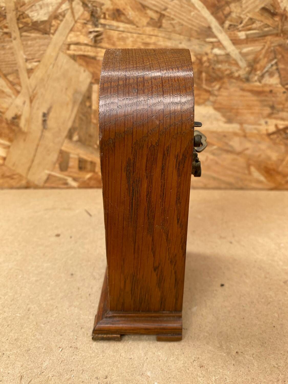 Antique mantel clock arched marquetry mahogany wood vintage