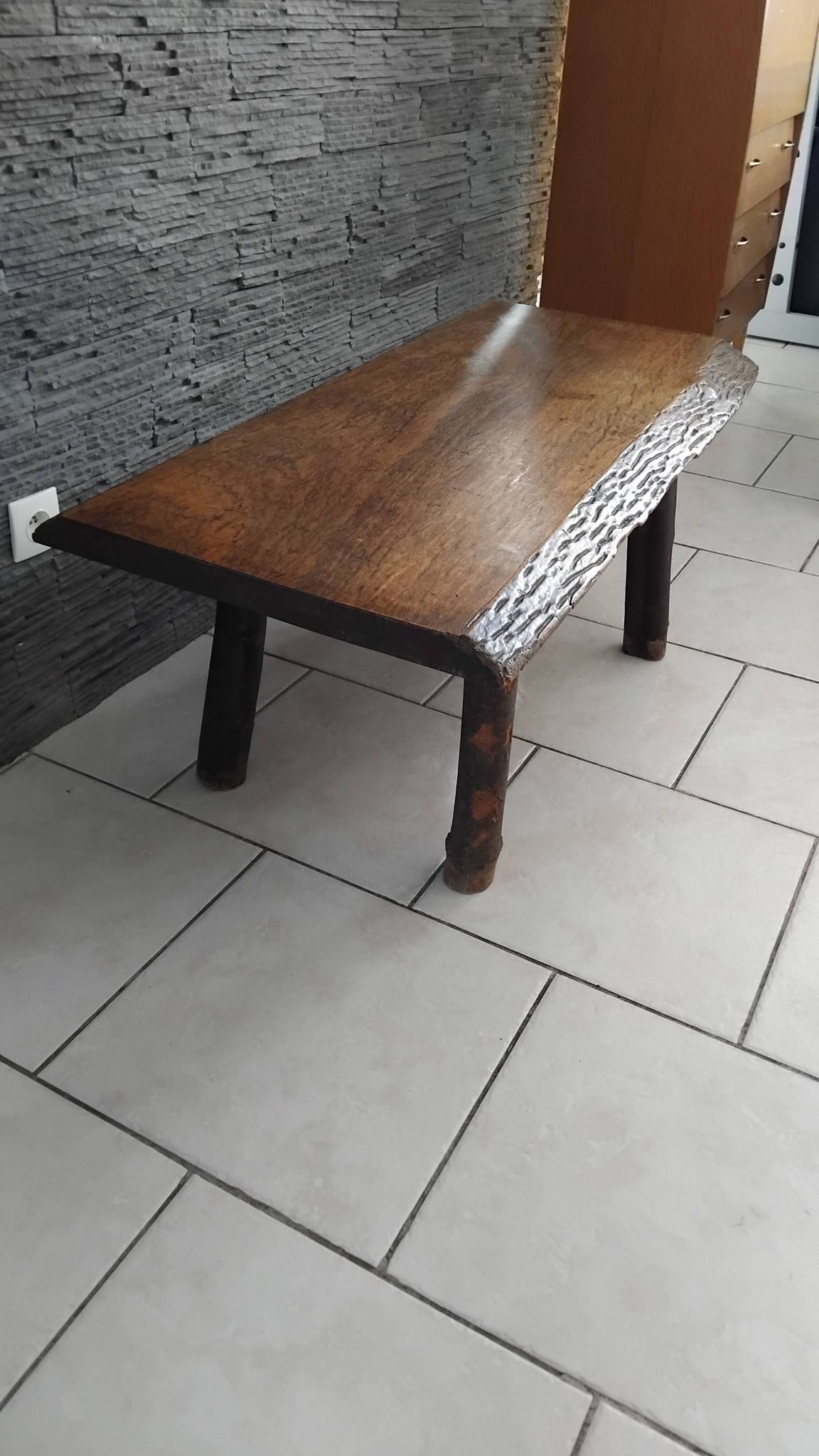 Vintage Brutalist Coffee Table in Solid Oak