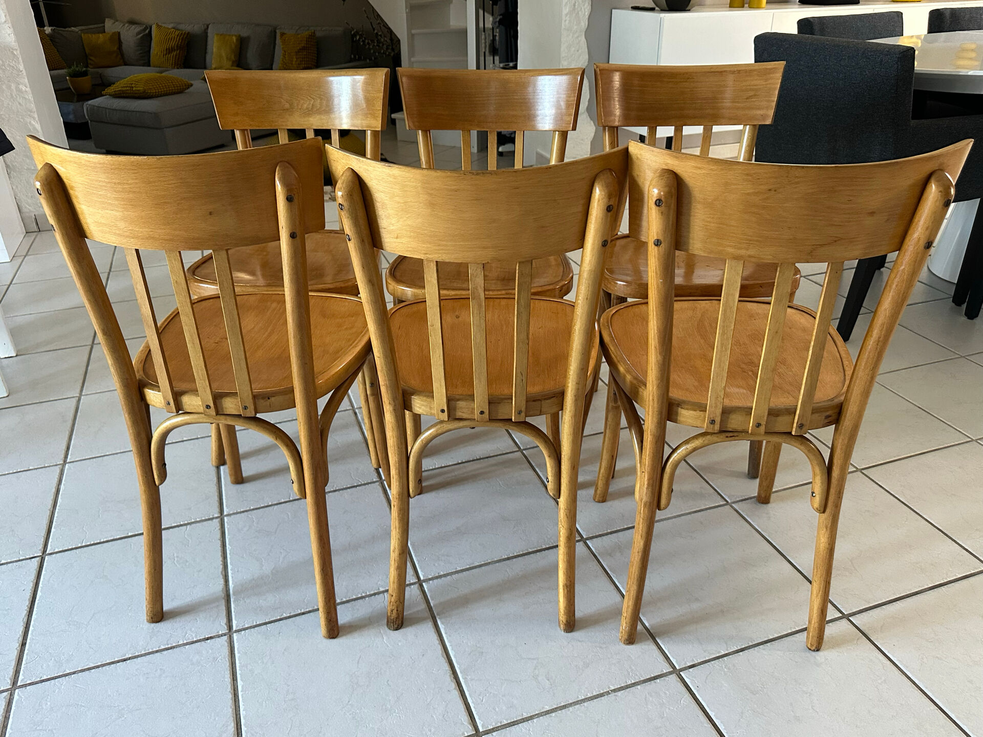 Set of 6 vintage SNCF bistro chairs from the 1960s.
