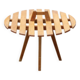 Table basse vintage, table bois avec poignée centrale, décoration intérieur, terrasse, patio