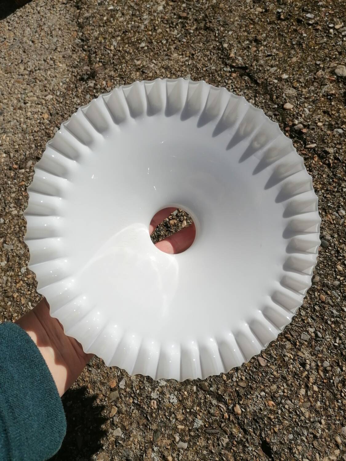 Vintage white scalloped opaline glass pendant lampshade