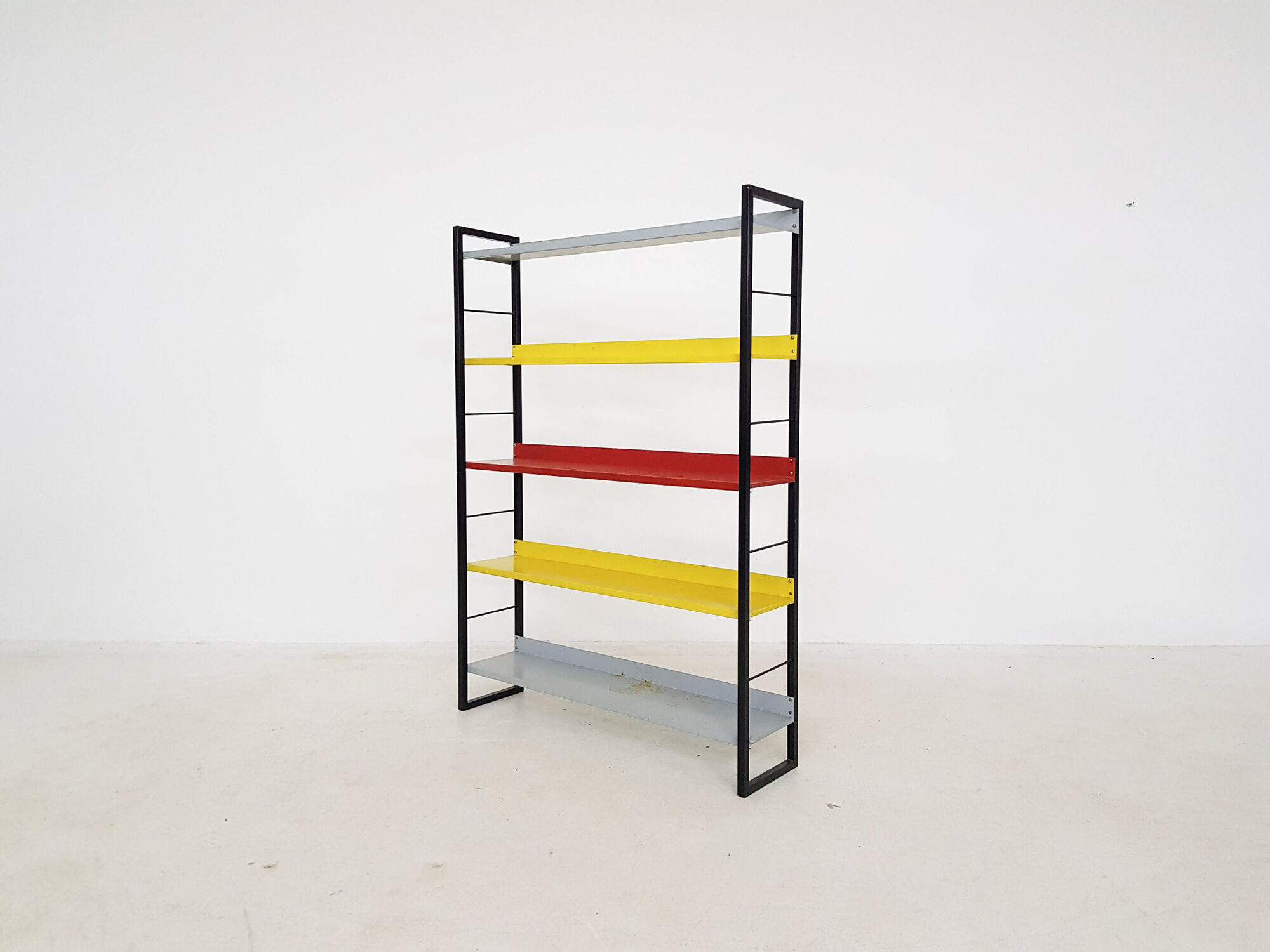 A. D. Dekker for Tomado free standing metal book shelves, The Netherlands 1950's