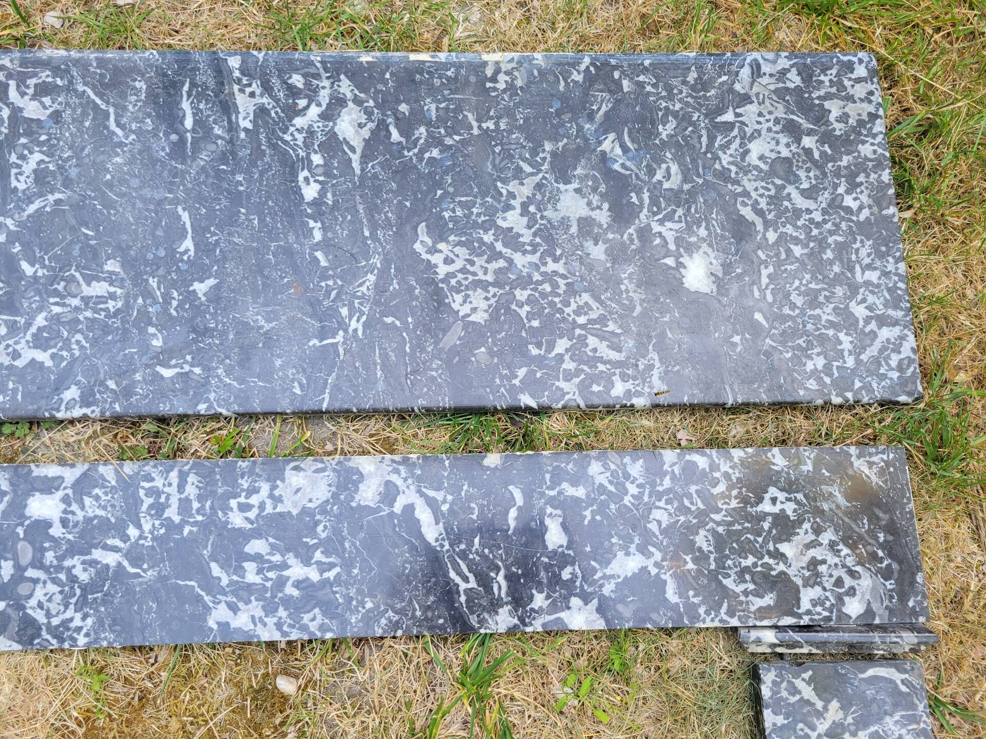 Grey marble fireplace