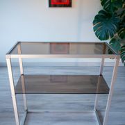 Console/étagère aluminium et verre fumé 1970-80