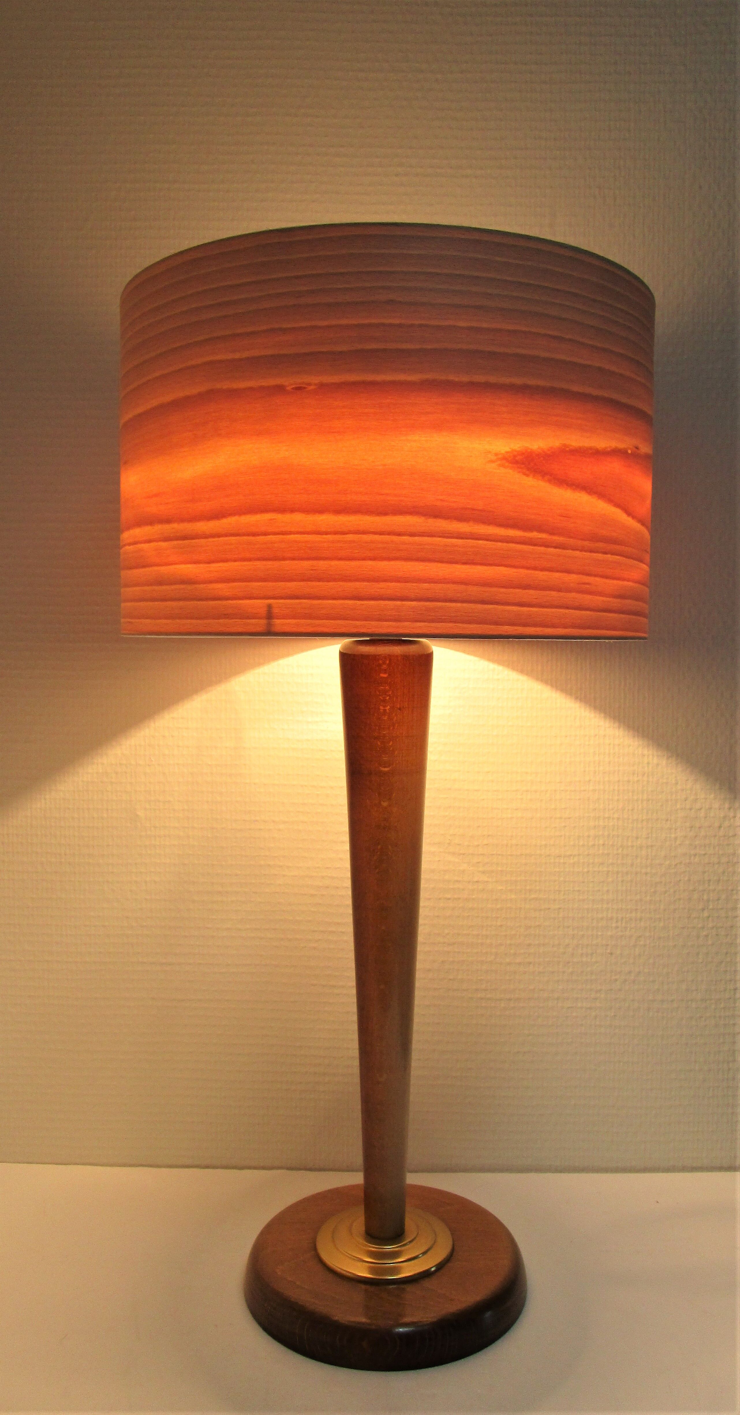 Pied de lampe bois massif patiné et métal doré vintage style art déco