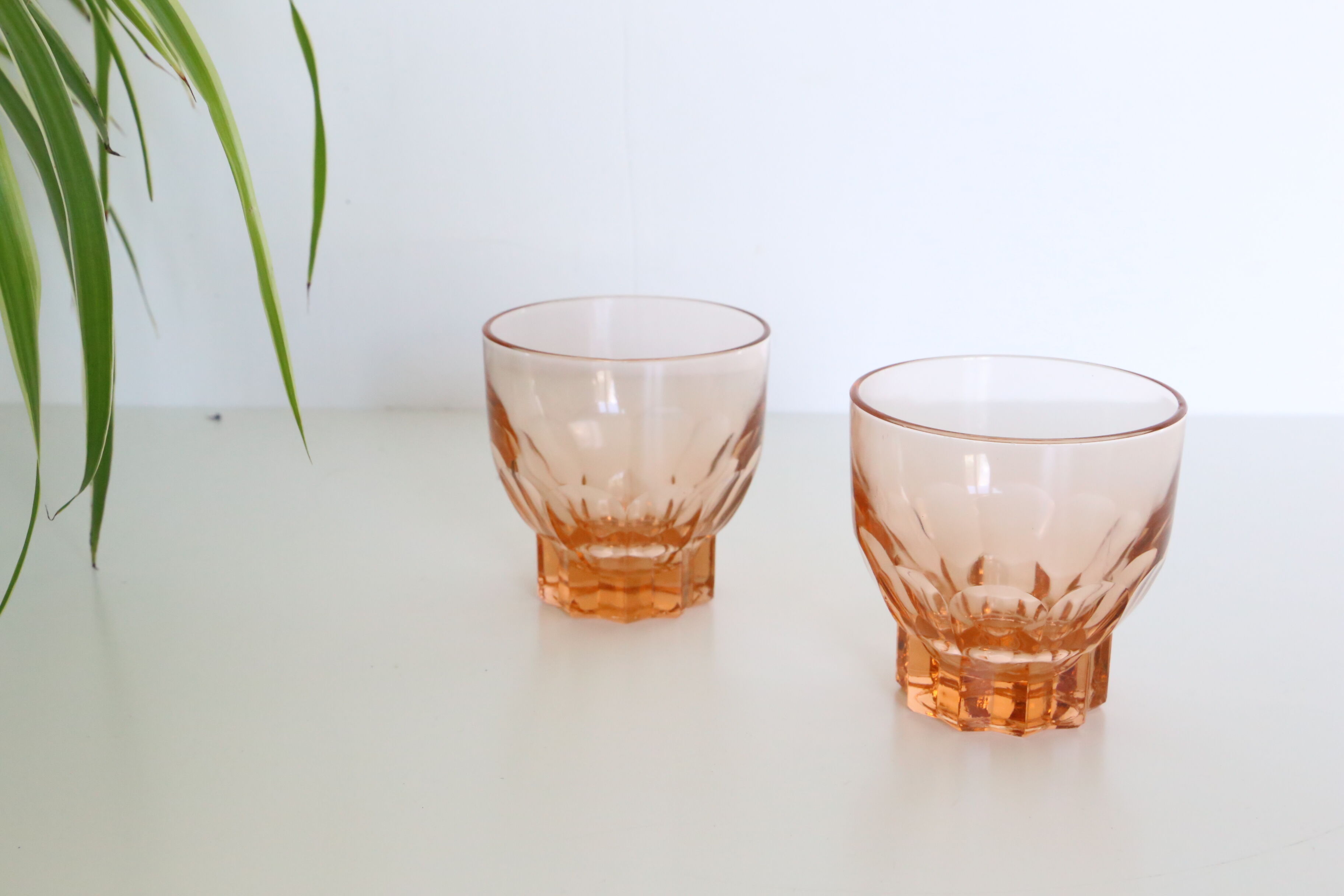 Duo of pink water glasses, 1950