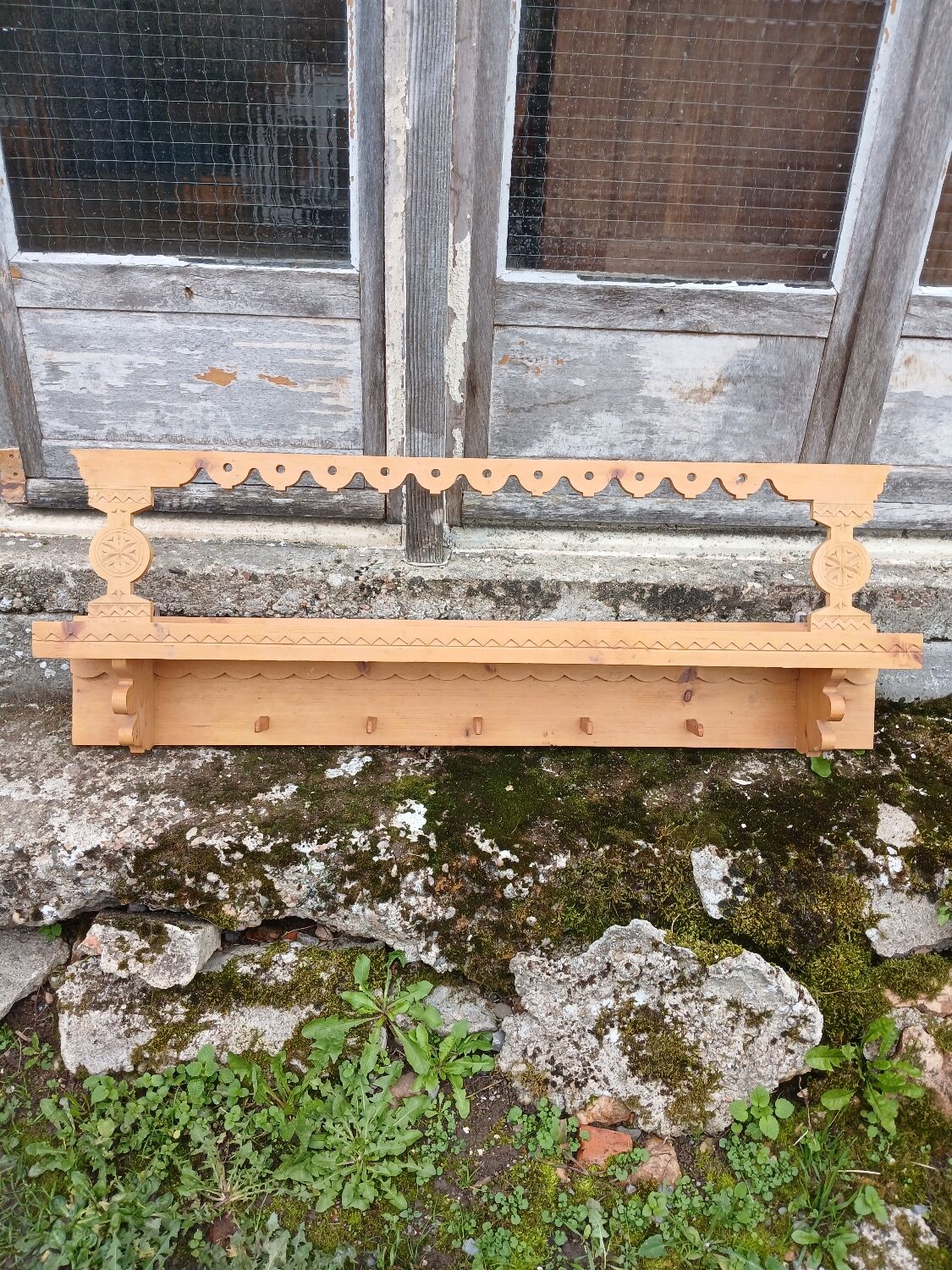 Antique carved wooden wall shelf