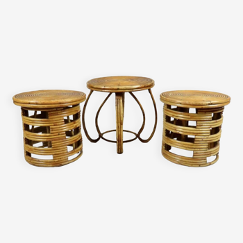 Rattan stools and table set