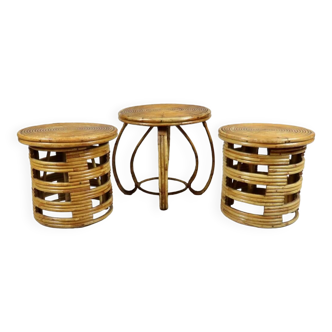 Rattan stools and table set