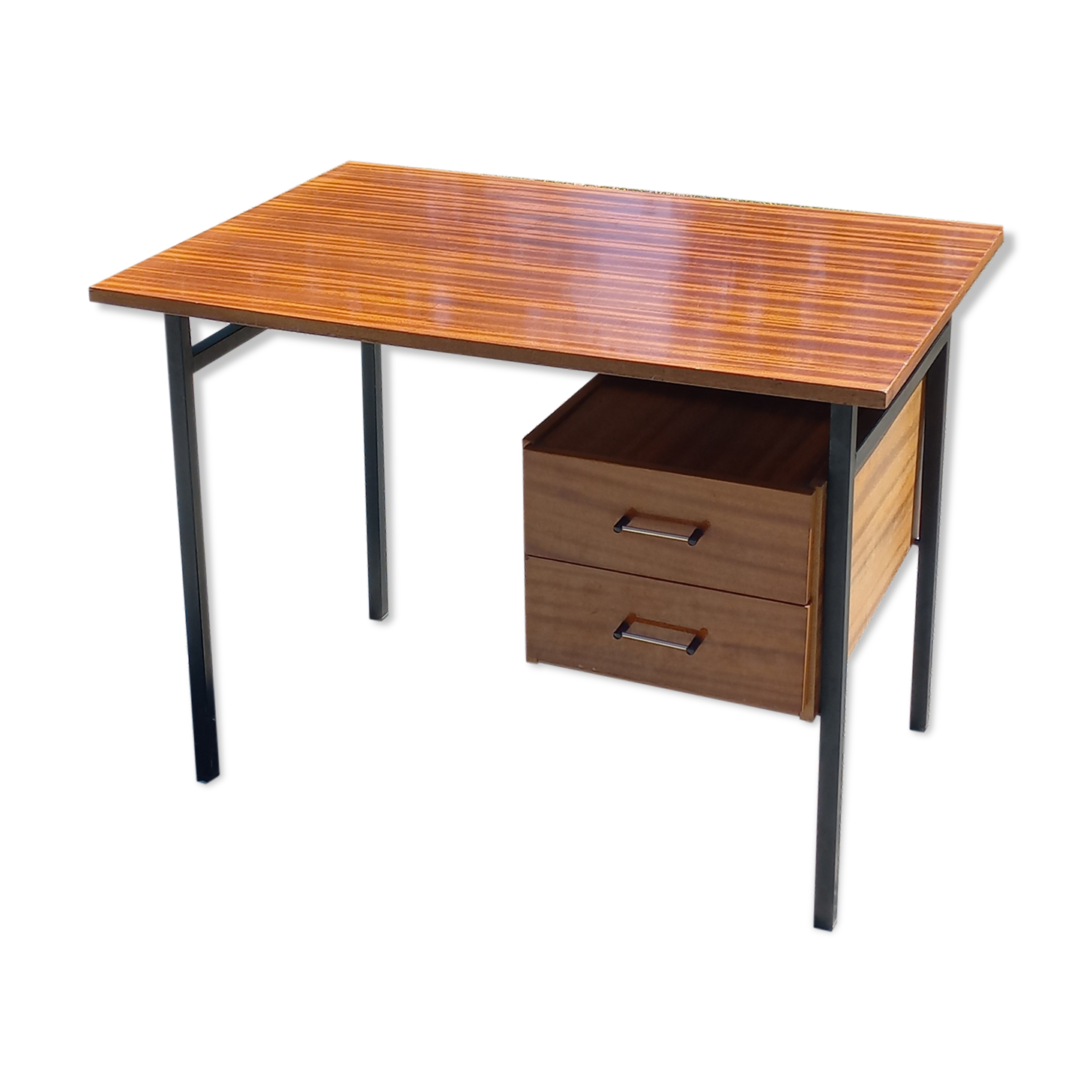 Desk of the 60s in mahogany base metal tubes 2 drawers