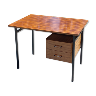 Desk of the 60s in mahogany base metal tubes 2 drawers