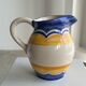Large blue and yellow hand painted carafe H:20cm
