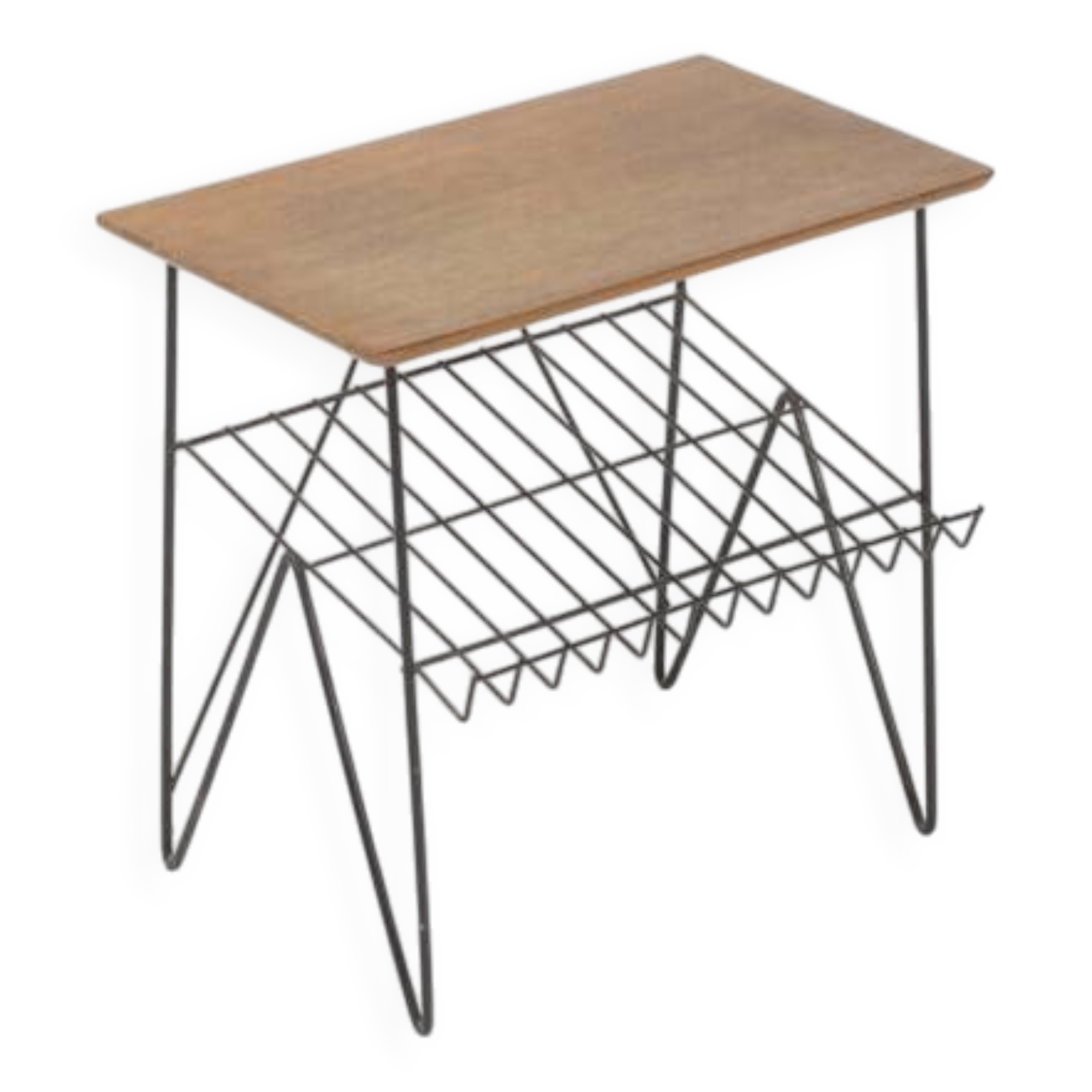 Vintage stringboard coffee table teak and steel wire Length 50cm 1950 Sweden