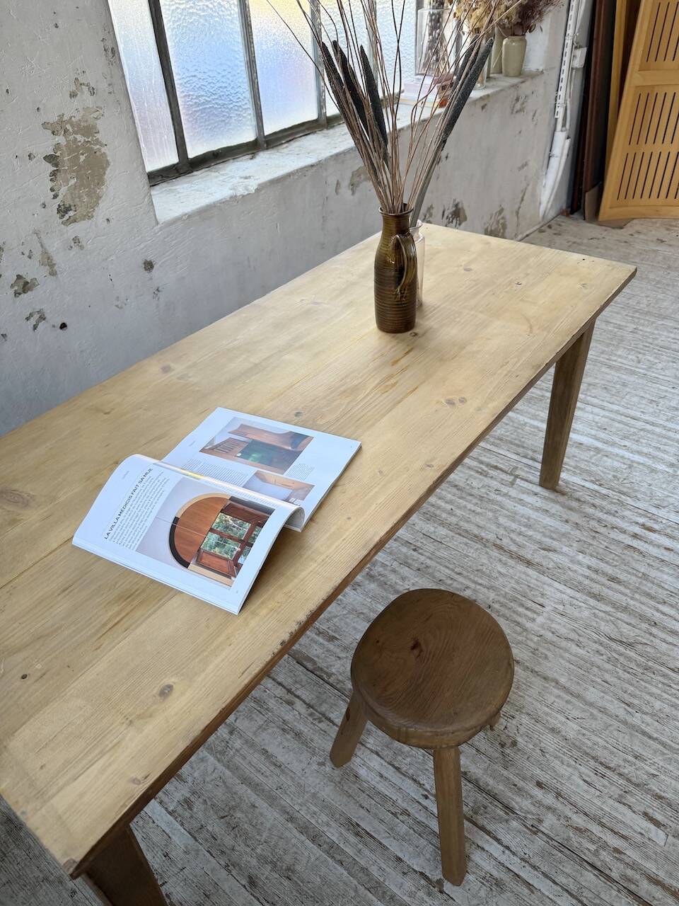 Table de ferme en pin et chêne
