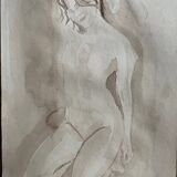 Signed watercolour monochrome painting "Hammam" of a female portrait.