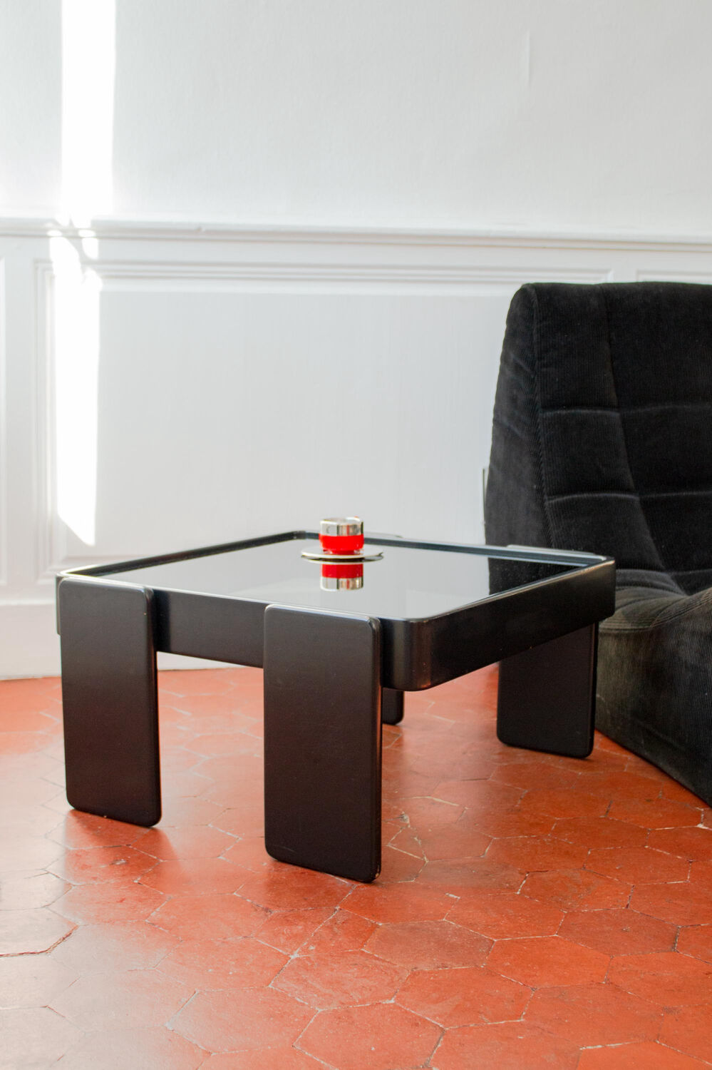 Vintage coffee table by Gianfranco Frattini for Cassina, grey lacquered beech.