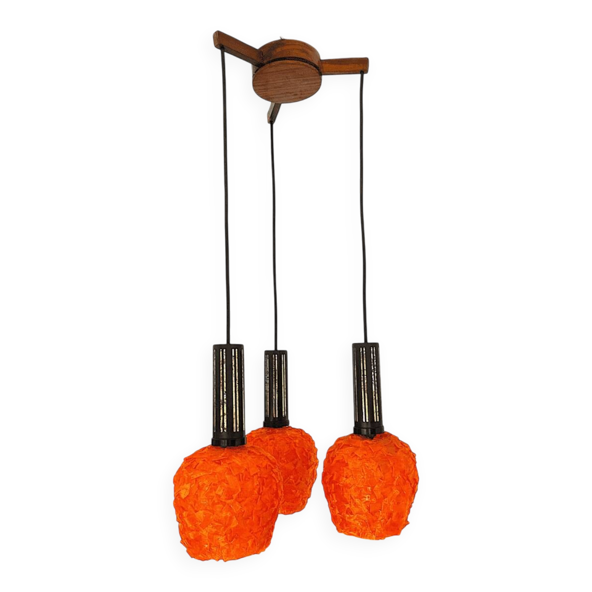 Space Age orange lucite spaghetti 3-light chandelier