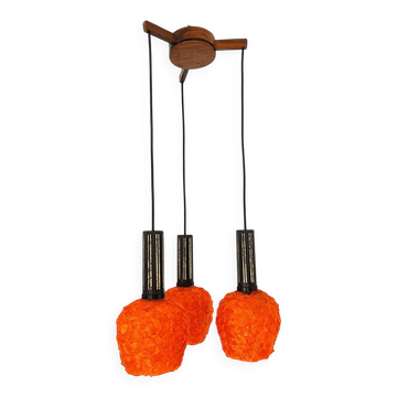 Space Age orange lucite spaghetti 3-light chandelier