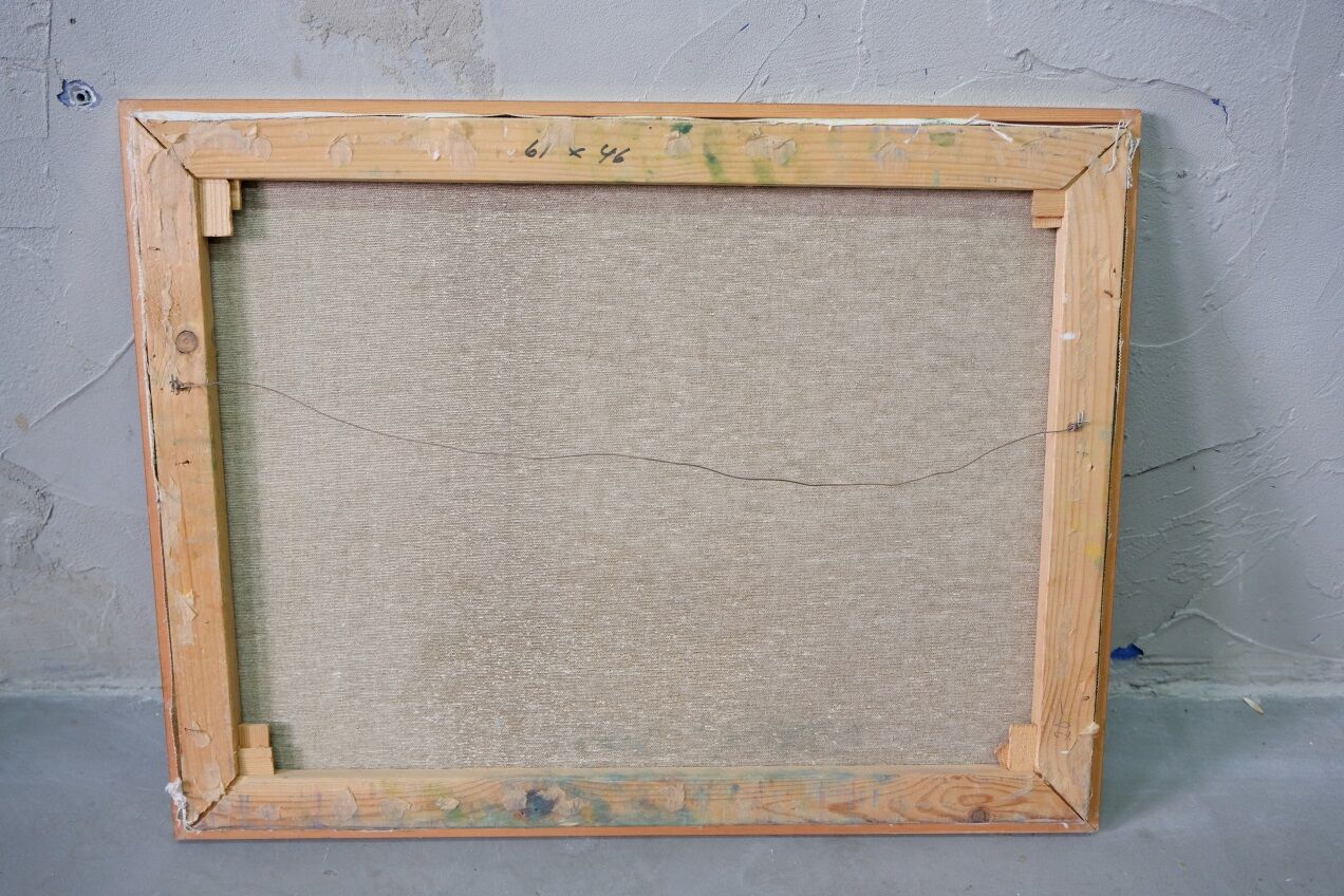 Scandinavian modern painting, signed,  1990s, oil on canvas, framed