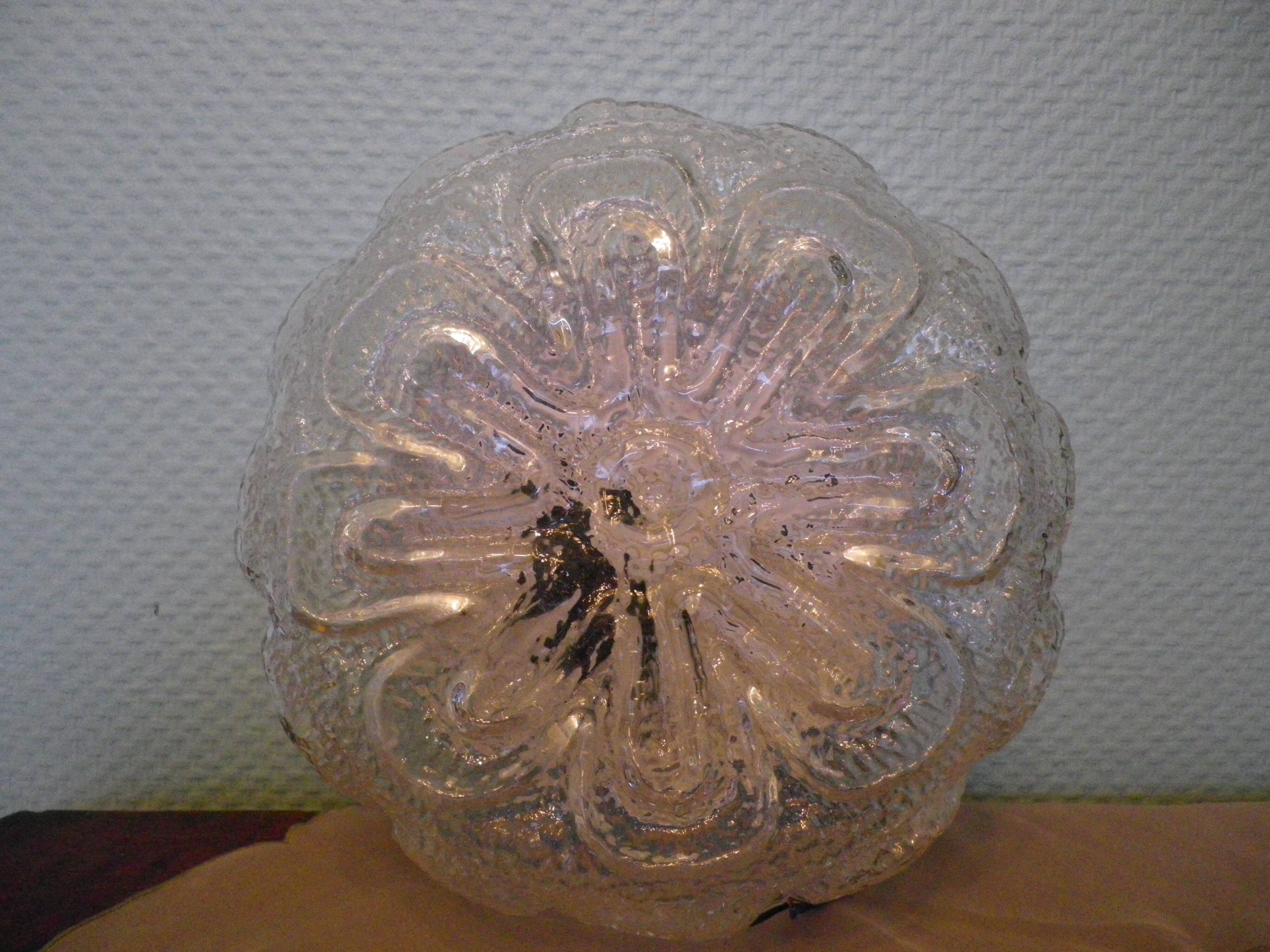 Round pressed glass ceiling light, floral center