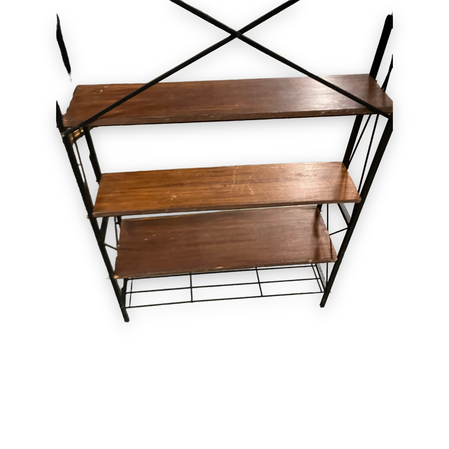 1950s teak and black metal shelf bookcase