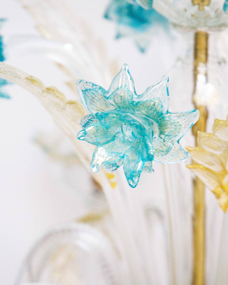 Venetian Murano Glass 6-Light Chandelier in White and Blue