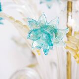 Venetian Murano Glass 6-Light Chandelier in White and Blue