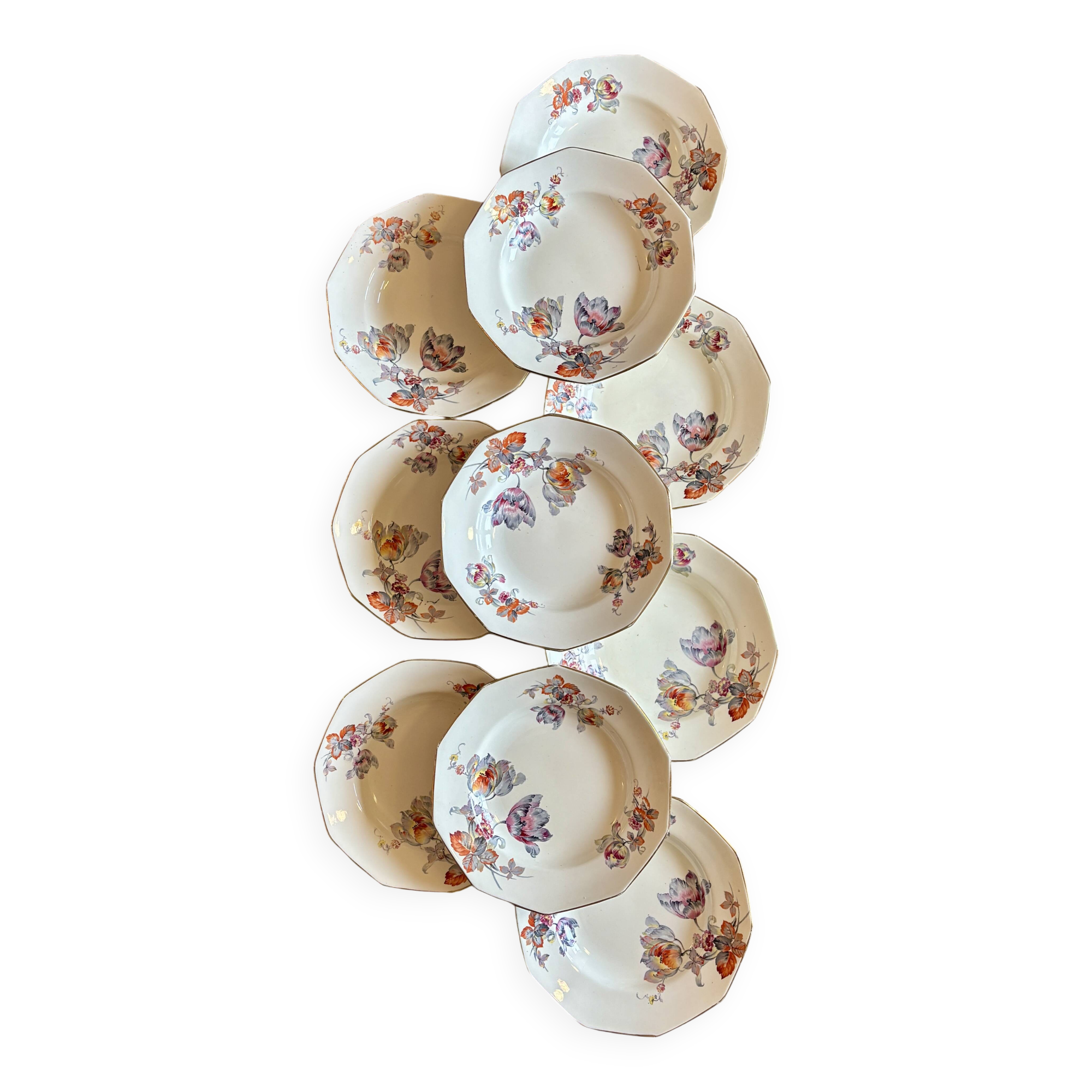 Set of 10 old hollow plates - Saint Amand in iron earth