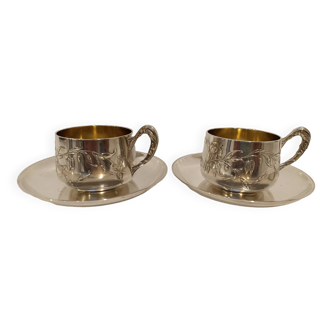 Pair of boulenger brand silver metal coffee cup with saucer