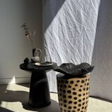 Stool, side table, cylindrical solid mango wood end table.