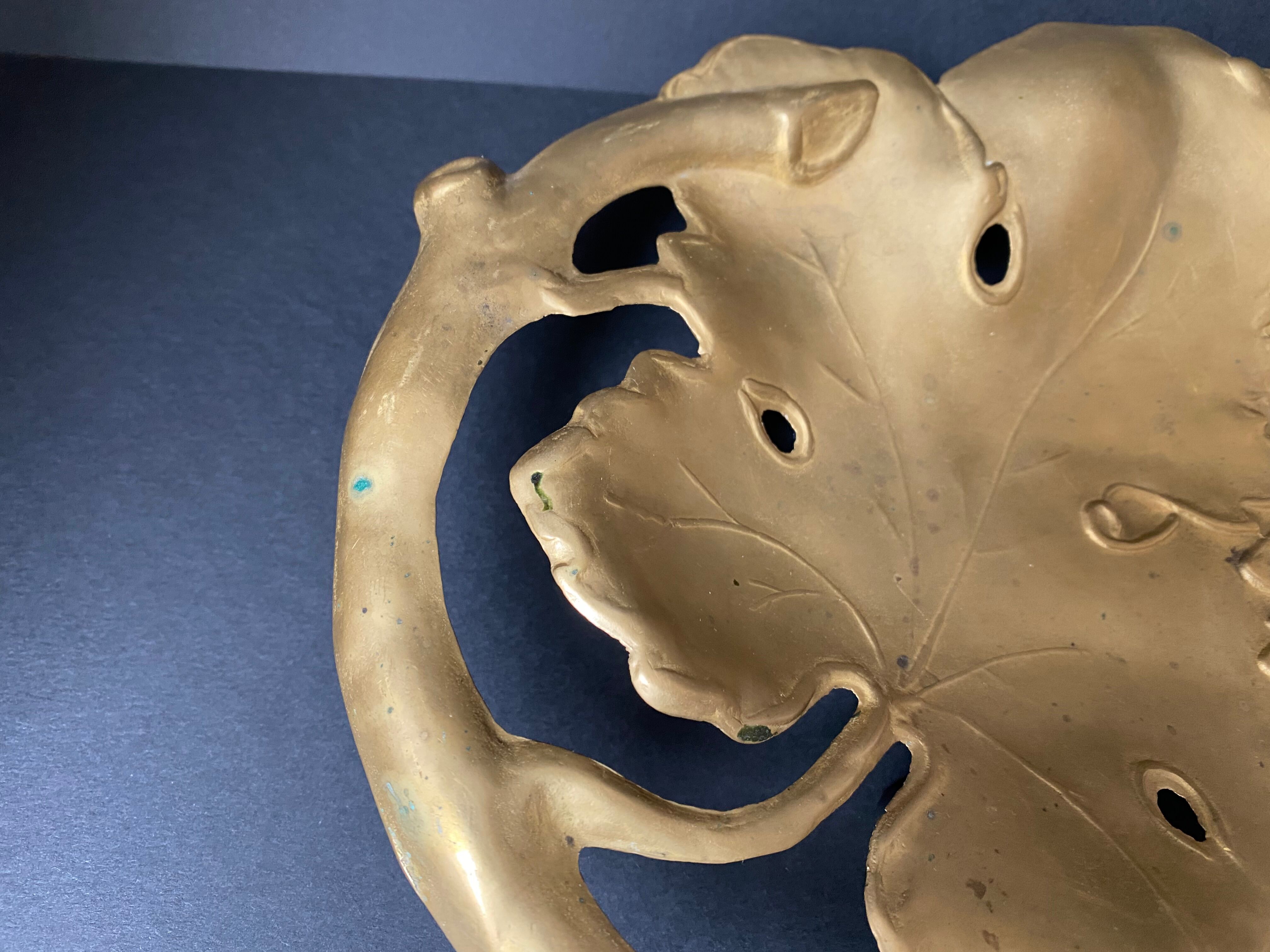 Bronze pocket trays vintage art nouveau vine leaves