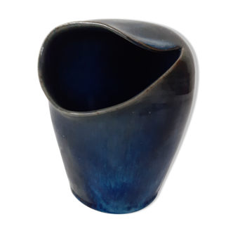 Hand to salt pot in ceramic blue flamed sandstone signed