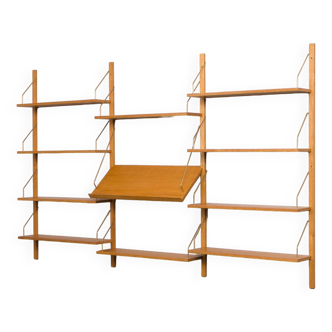 Scandinavian upcycled oak wall unit with expository shelf