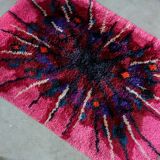 Abstract Scandinavian  Hand-Knotted High Pile Rya Rug Carpet, Sweden, 1960s
