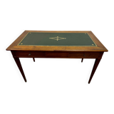 Louis XVI desk with green leather and shelves.