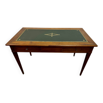 Louis XVI desk with green leather and shelves.