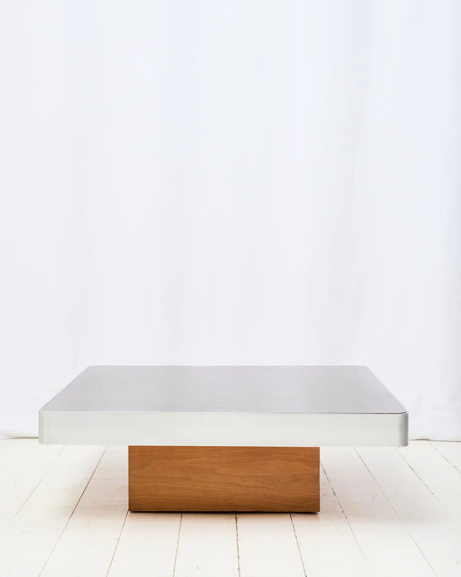 Brown coffee table and brushed aluminium, Italy, 1970s