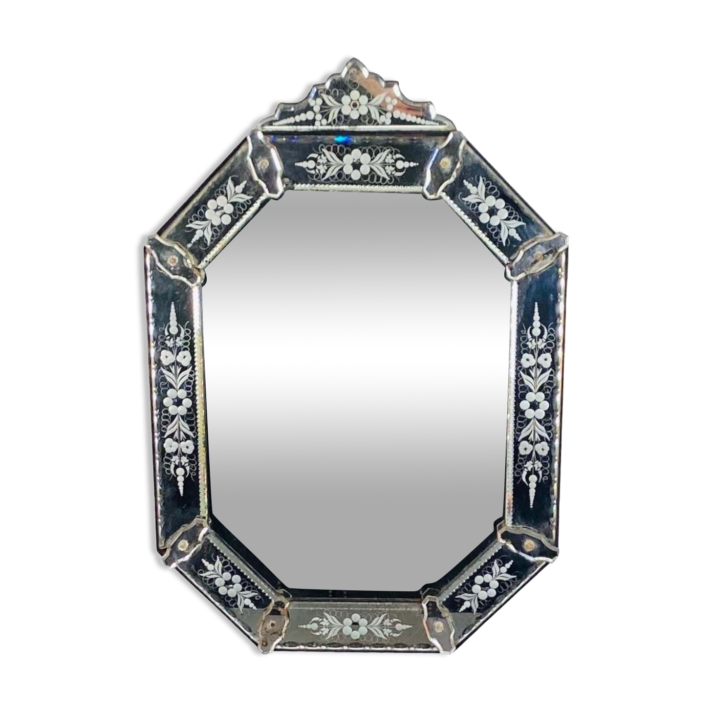 Miroir Louis XIV Régence à parcloses verre gravé Italie