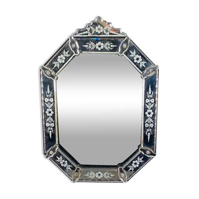 Miroir Louis XIV Régence à parcloses verre gravé Italie