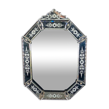 Louis XIV Regency mirror with parcloses engraved glass Italy