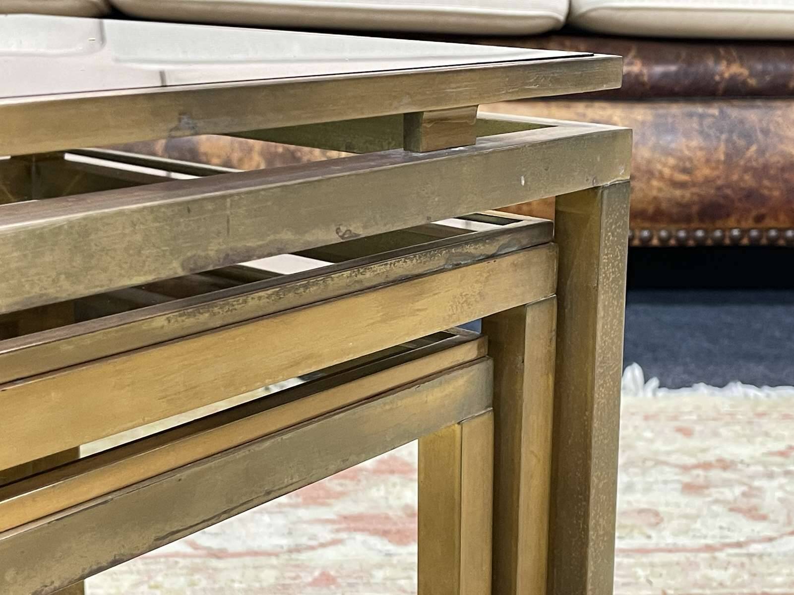 Set of 3 brass nesting tables by Guy Lefevre for Maison Jansen