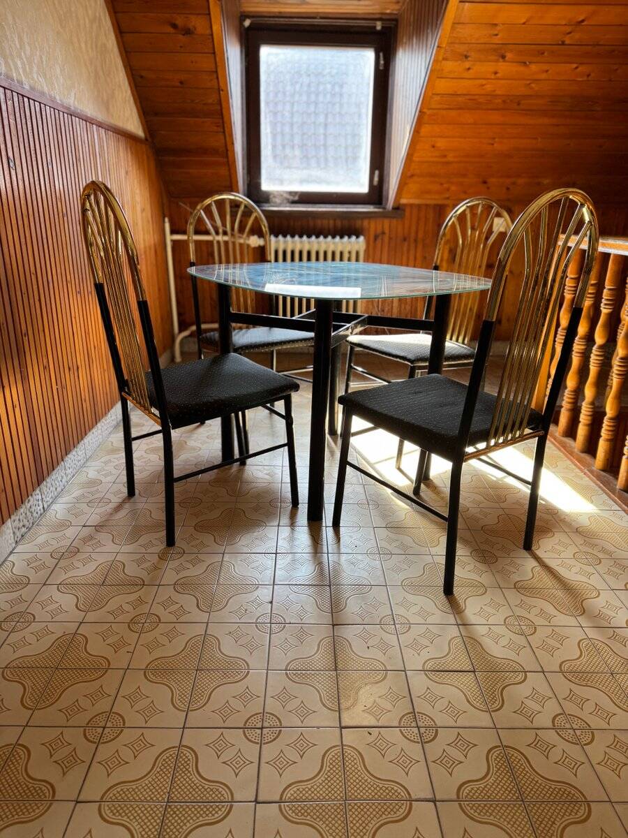 Vintage brass and black wood dining set, 1970s, set of 5