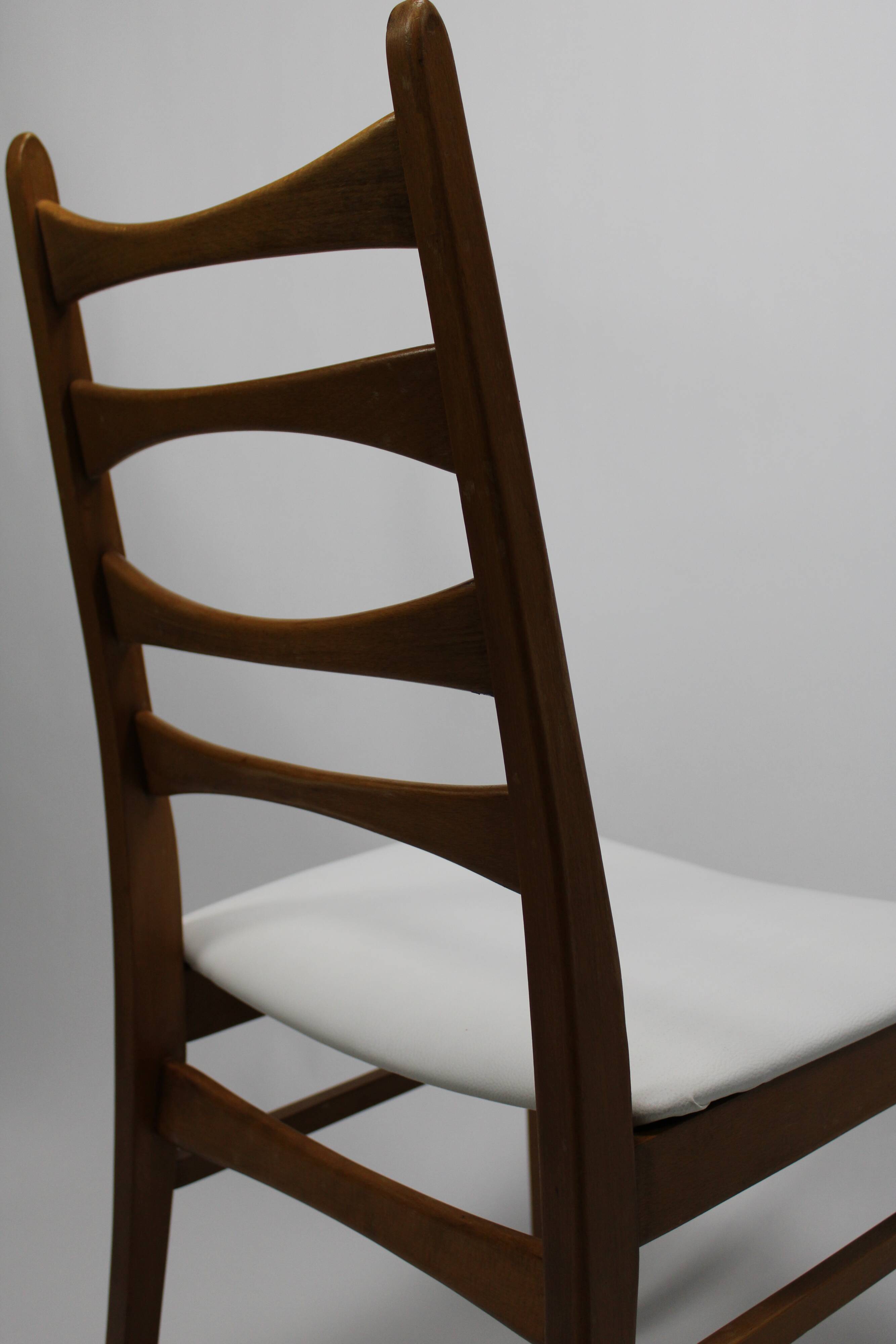 Vintage hellerau chair in teak and white skai 1960 suede