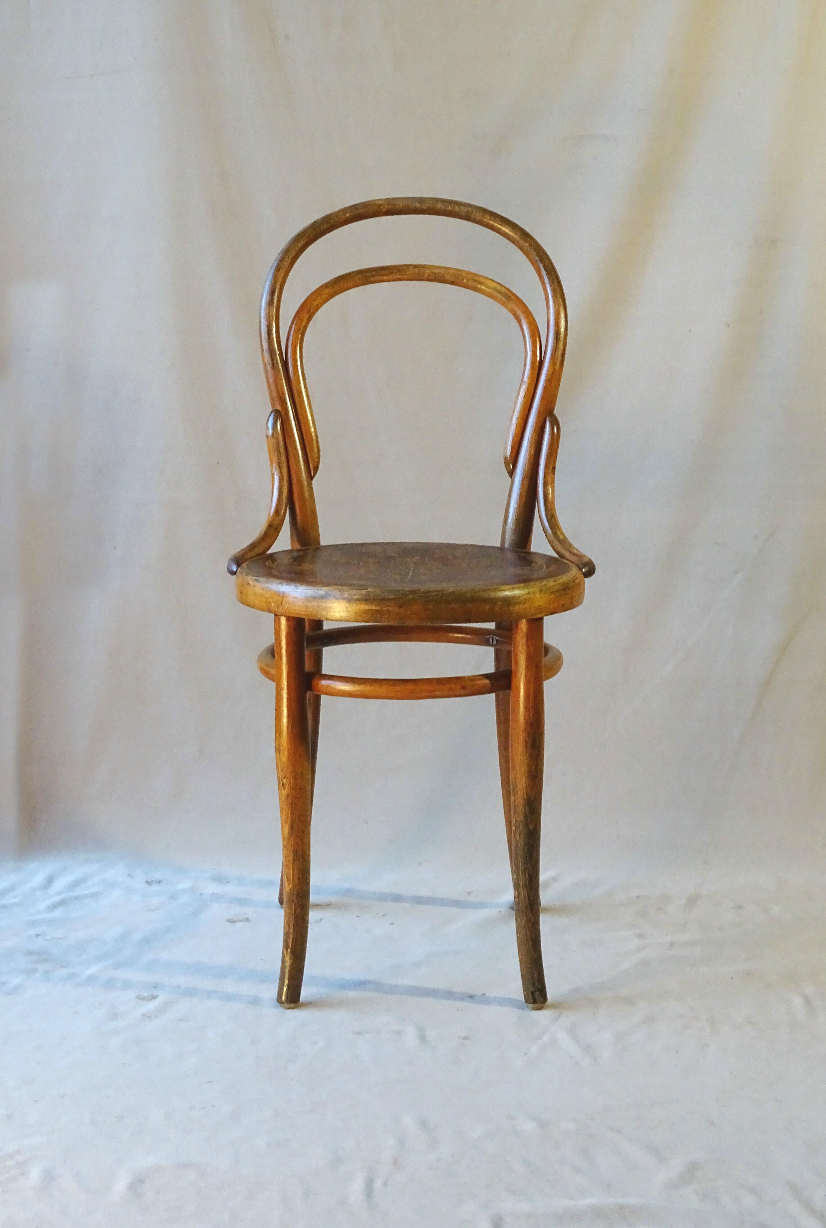 Thonet chair N°14 1/2, flowered wood seat -1900 -