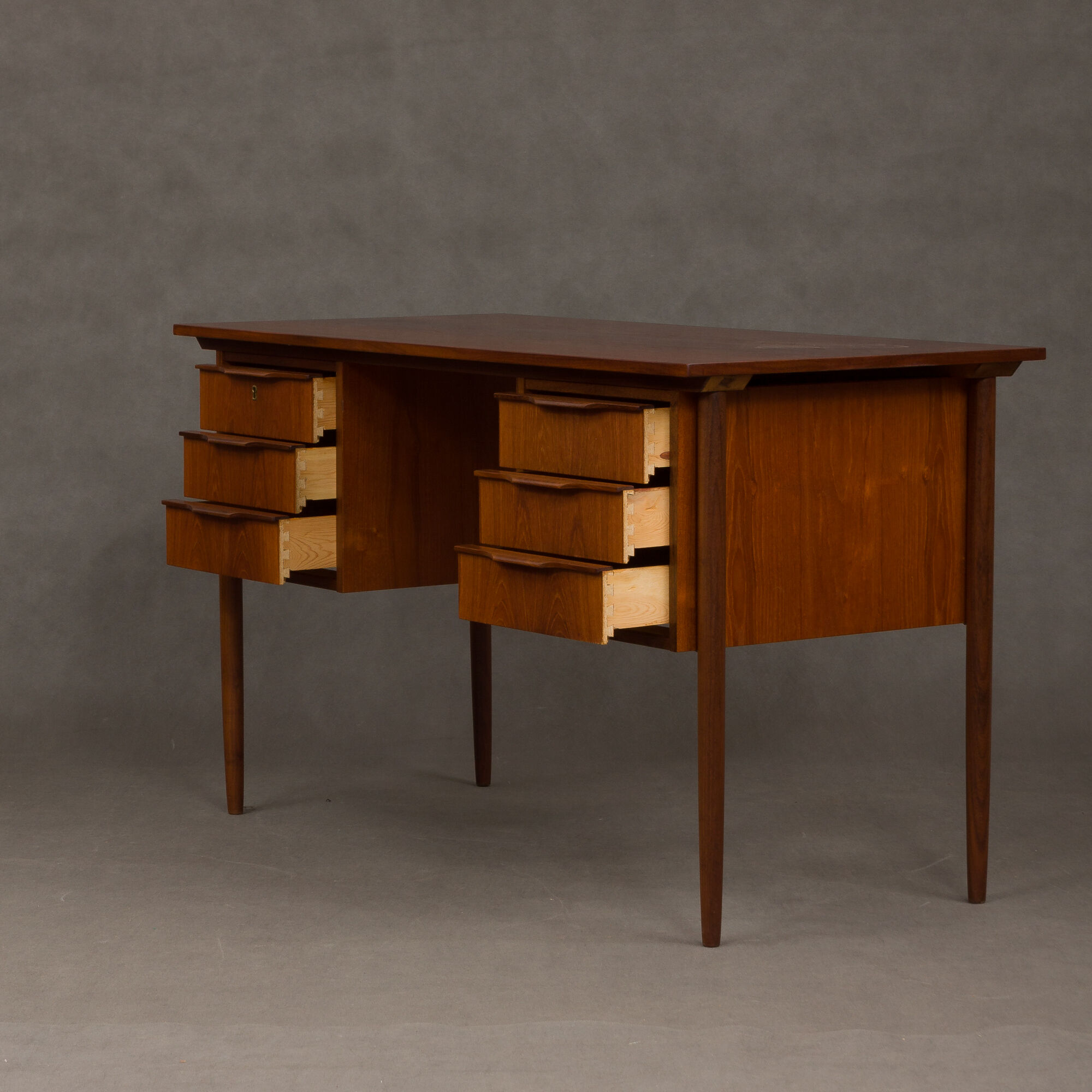 Danish teak desk with 6 drawers