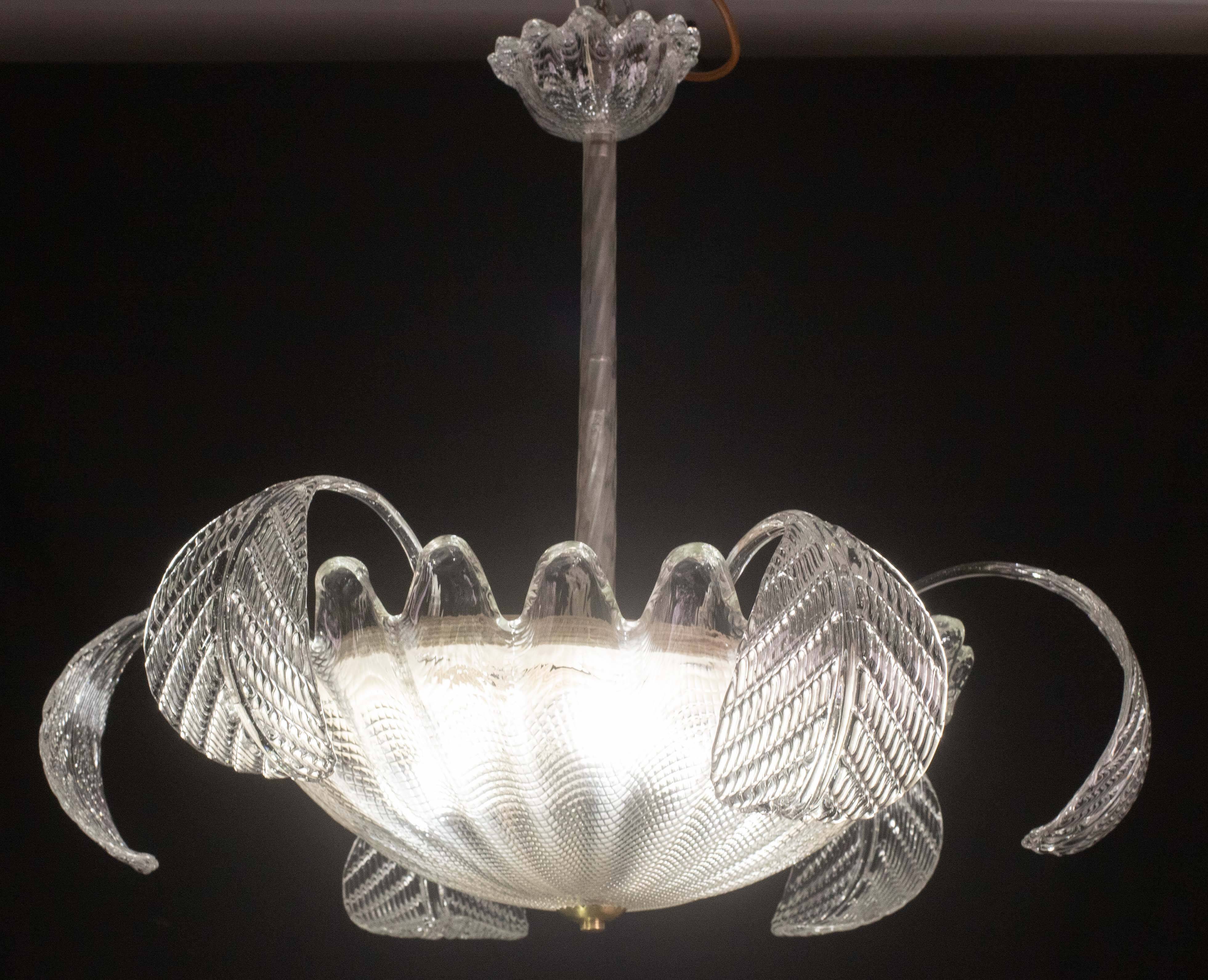 Charming Art Decò, Barovier & Toso Chandelier, Murano Glass, 1950s