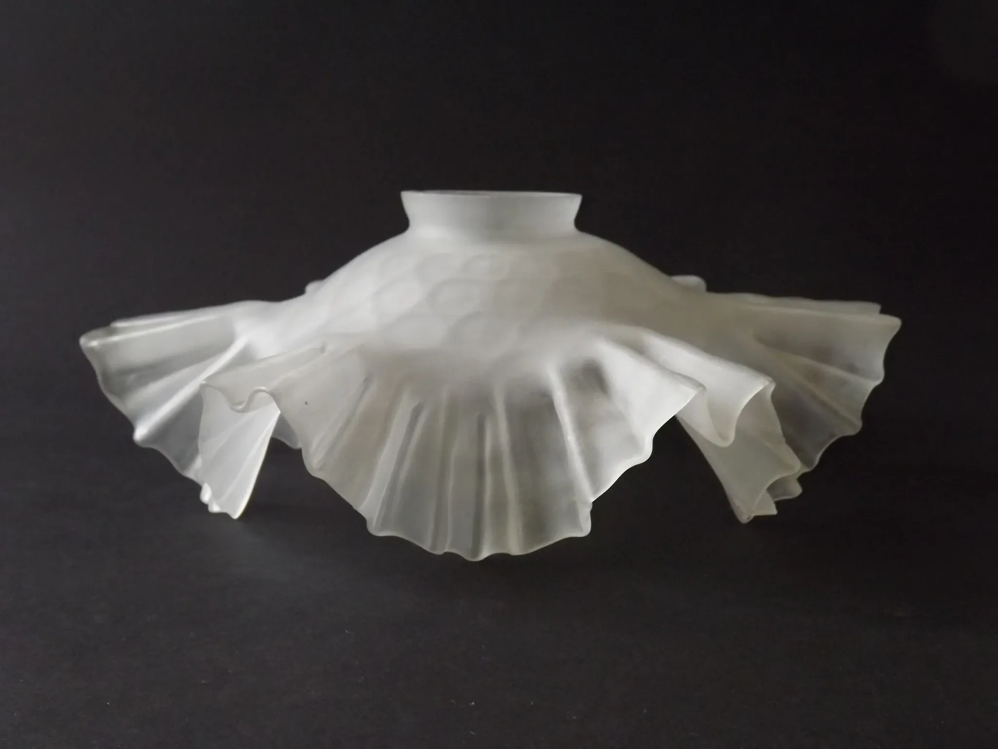 French Vintage 1930s Patterned White Frilled Glass Shade - Art Deco Lightin